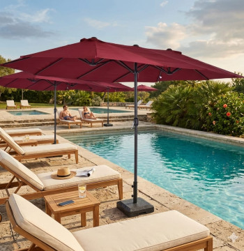 Essenza Parasol Double 4,55m Rouge Vin Jardin Terrasse Manivelle