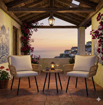 Essenza Ensemble Jardin 3 Pièces Rotin PE Jaune 2 Fauteuils Table
