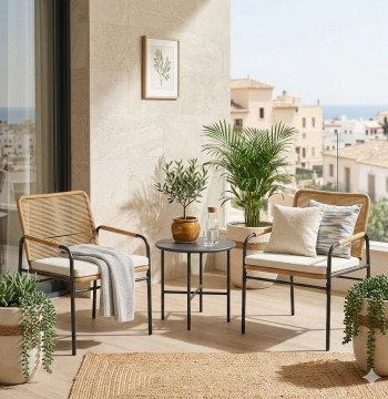 Essenza Ensemble Jardin 3 Pièces Table + 2 Chaises Corde Synthétique