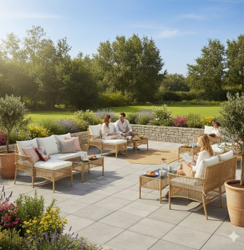 Essenza Ensemble Jardin 3 Pièces Rotin PE Canapé Chaise Longue Table
