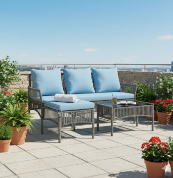 Essenza Salon de Jardin 3 Pièces Canapé Chaise Longue Table Rotin