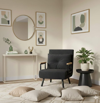 Essenza Sofá Cama 3 en 1 Negro Reclinable 5 Posiciones 63x73x81cm