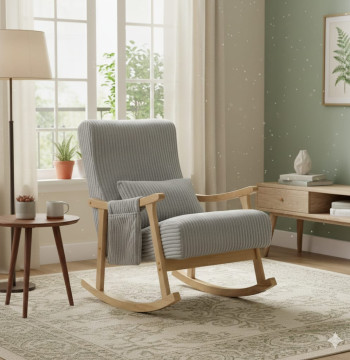 Essenza Sillón Mecedora Gris Terciopelo con Cojín Lumbar 65x90x98cm