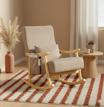 Essenza Poltrona Dondolo Legno 65x90x98cm Velluto Marrone Chiaro