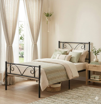 Essenza Lit Simple Métallique 90x190cm Noir Structure Acier