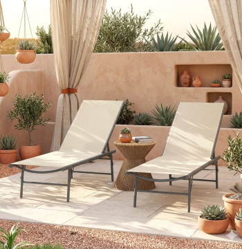 Essenza Lot 2 Bains de Soleil Pliables Réglables 5 Positions Crème