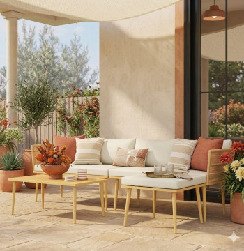 Essenza Ensemble Jardin 4 Pièces Rotin PE - Canapé L + Table 240kg - Modèle 2