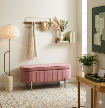 Essenza Panca Piede Letto Rosa Velluto 108cm Contenitore 72L Gambe Oro