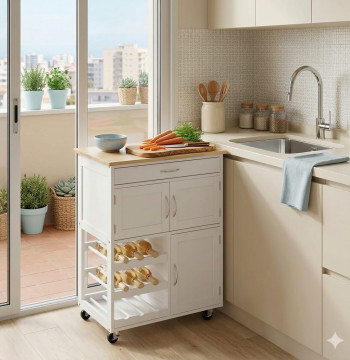 Carrinho Cozinha Essenza Multifuncional Rodas 67x37x87cm Branco 801-179