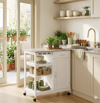 Essenza Carrito Cocina con Ruedas Blanco Mármol 76x48x88cm - 801-231