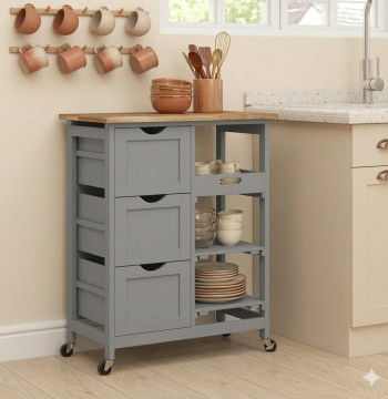 Essenza Carrito Cocina 3 Cajones Ruedas Bandeja Extraíble 67x37x85cm