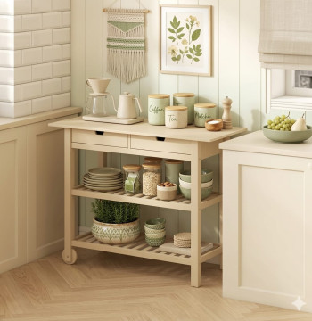 Essenza Carrito Cocina Bambu 100x43cm Ruedas Cajones Estantes Natural