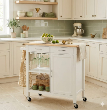 Essenza Carrinho Cozinha Branco c/ Rodas 88x40x86cm - Ilha Móvel