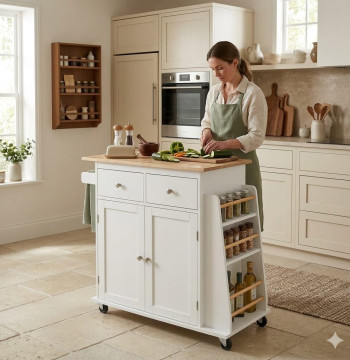 Essenza Carrinho Cozinha 3 Prateleiras 2 Gavetas Rodas 89x45x89cm