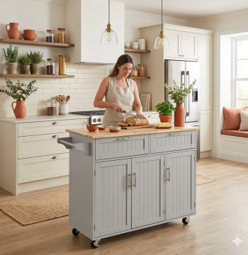 Essenza Carrinho Cozinha com Rodas 121x46x91cm Cinza Madeira 801-204GY