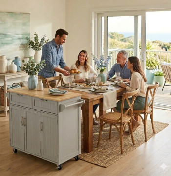 Essenza Carrinho Cozinha com Rodas 121x46x91cm Cinza Madeira 801-204GY