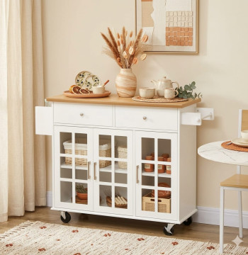 Essenza Carrinho Cozinha Rodas Branco Madeira 124x39x90cm Ilha Móvel