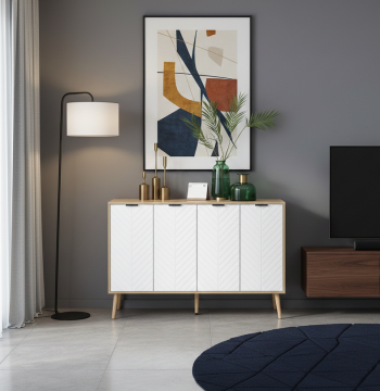 Aparador Moderno – 120x35x77,4 cm – Branco e Madeira