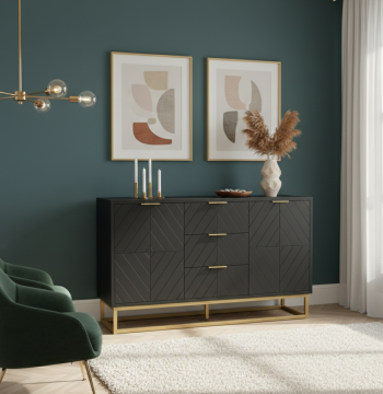 Buffet de Rangement – 120x40x76 cm – Noir – MDF et métal