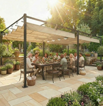 <p><strong>Pérgola de jardim extra grande Essenza</strong> de 570x295cm que cria uma ampla área de sombra ideal para reuniões e refeições ao ar livre.</p><p><strong>Características principais:</strong></p><ul><li><strong>Teto retrátil regulável:</strong> Ajuste fácil do toldo com proteção solar UV50+</li><li><strong>Instalação versátil:</strong> Fixação à parede ou chão, ou instalação independente</li><li><strong>Estrutura metálica resistente:</strong> Metal com revestimento em pó e trilhos deslizantes</li><li><strong>Inclui acessórios:</strong> 12 estacas para chão e 12 parafusos de expansão</li></ul><p><strong>Especificações:</strong></p><ul><li>Medidas totais: 570x295x221cm</li><li>Cor: Creme</li><li>Material: Metal e poliéster</li><li>Resistência ao vento: nível 4-6</li><li>Peso: 56.3kg</li></ul>