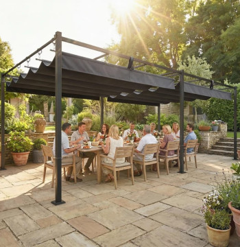 <p><strong>Pérgola Retrátil Essenza</strong> de grande formato para criar o espaço exterior perfeito. Com <strong>570x295 cm</strong> de cobertura e teto regulável com proteção <strong>UV50+</strong>.</p><ul><li><strong>Espaço extra grande:</strong> 570x295 cm de ampla área de sombra</li><li><strong>Teto retrátil regulável:</strong> Ajuste fácil do toldo conforme necessidades</li><li><strong>Instalação versátil:</strong> Fixação à parede ou instalação independente</li><li><strong>Estrutura metálica resistente:</strong> Metal com revestimento em pó</li><li><strong>Sistema de drenagem:</strong> Orifícios que evitam acumulação de água</li></ul><p><strong>Inclui:</strong> 12 estacas para solo, 12 parafusos de expansão e manual de instruções.</p>