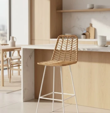 Tabouret Natur Haut – Assise en Rotin PE, Structure Acier