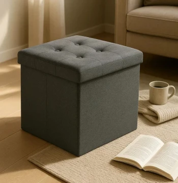 Pouf de Rangement Button 38 cm - Tissu Nordique