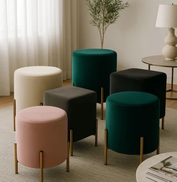 Pouf Mensy Velluto – Panchetto Imbottito Compatto per Interno