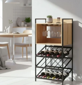 Casier à Vin Wine 108cm – Meuble Auxiliaire Métal et Mélamine