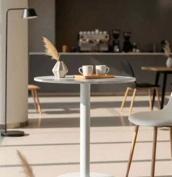 Mesa Firro Redonda 70cm Branco – Efeito Mármore
