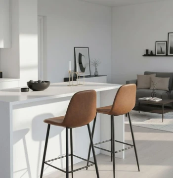 Banco Black Teok Couro Sintético - Banco Alto de Cozinha Nórdico