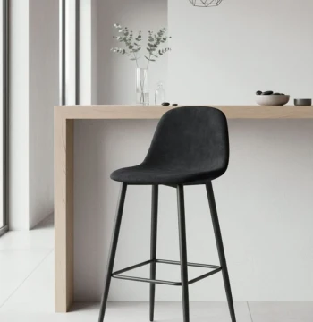 Banco Black Teok Veludo - Elegância Nórdica para Balcões