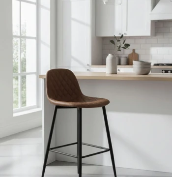 Banco Teok Preto Polipele Diamante - Alto de Cozinha com Encosto