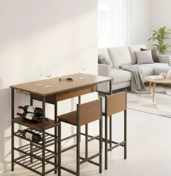 Set Bar Mesa Alta com Suporte para Garrafas + 2 Bancos Carbar