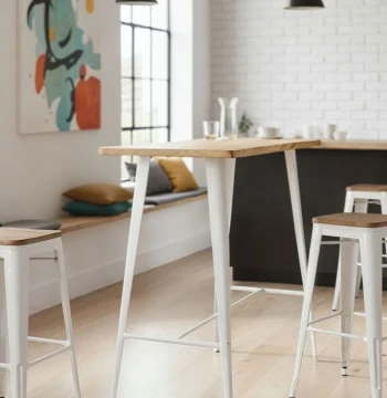 Table Torix Haute Rectangulaire Bois Naturel – Industrielle 105cm