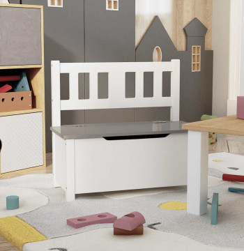 Banco de arrumação infantil 60x30x55 cm MDF branco e cinzento