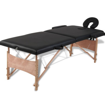 Mesa masaje plegable 2 zonas estructura madera negro