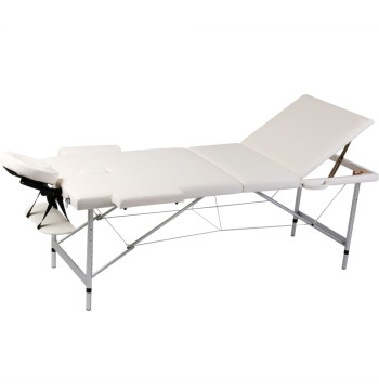 Camilla plegable blanco crema con 3 zonas y estructura de aluminio