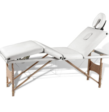 Mesa massagens dobrável 4 zonas estrutura madeira branco nata
