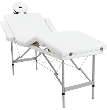 Camilla plegable color blanco crema con 4 zonas y estructura de aluminio
