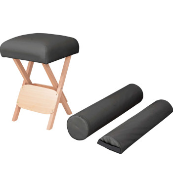 Banco masajes plegable asiento 12 cm espesor + 2 rodillos negro