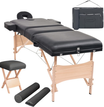 Mesa masaje plegable 3 zonas + banco 10 cm espesor negro