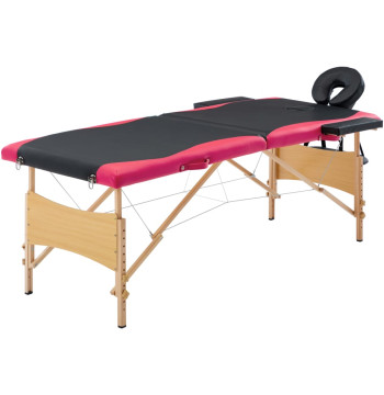 Mesa de masajes plegable 2 zonas madera negro y rosa
