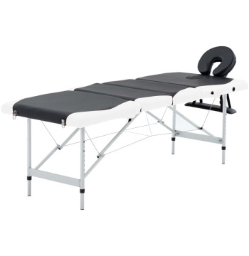 Mesa de masajes plegable 4 zonas aluminio negro y blanco