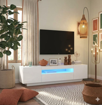 Móvel de TV com iluminação LED RGB 160x35x40 cm branco