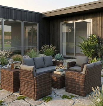 Essenza Salon de Jardin 6 Pièces Résine Tressée avec Rangement