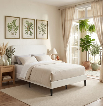 Essenza Cama Estofada Branca 135x190cm Cabeceira Ajustável Tecido