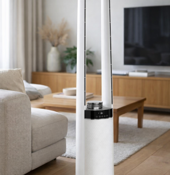 Essenza Ventilador Torre Silencioso 85W LED 3 Velocidades Control Remoto