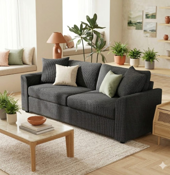Essenza Sofá 3 Lugares Veludo Cinza Escuro 212cm - Conforto Premium