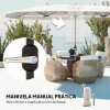 Chapéu de Sol Duplo 4,5x2,65 m Chapéu de Sol para Exterior com Manivela Manual Resistente a Água e Proteção UV30+ Chapéu de Sol Grande para Varanda Jardim Piscina Creme